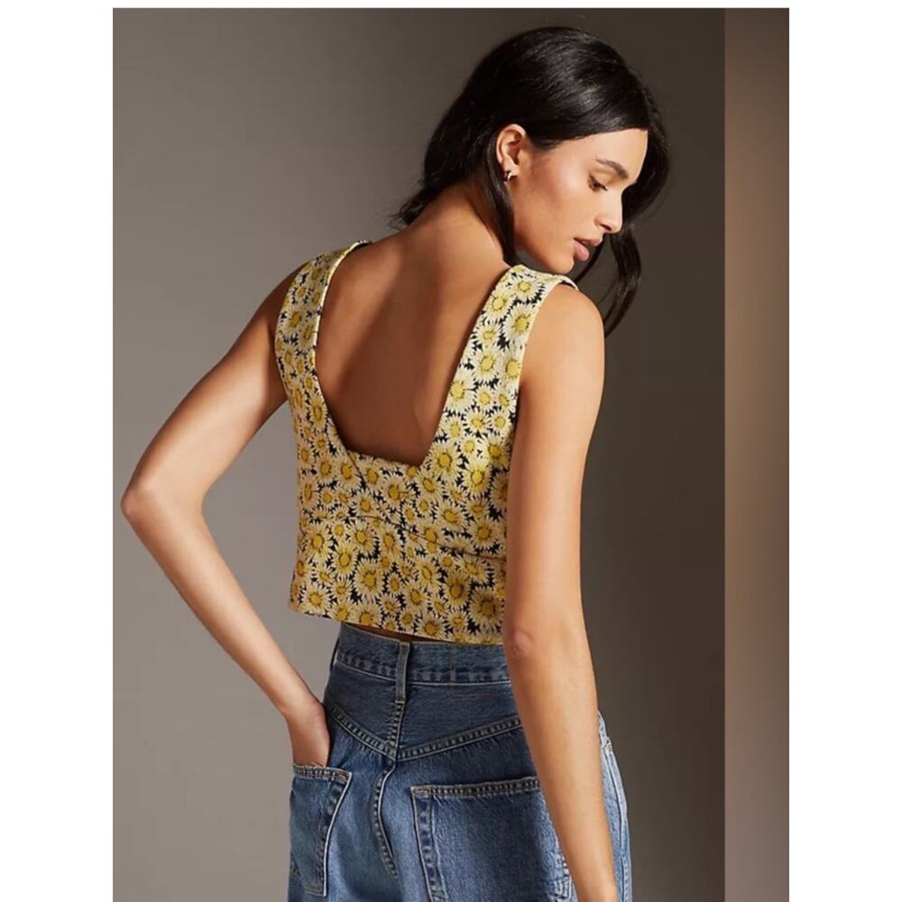 Anthropologie Maeve Cropped Daisy Vest - Picture 2 of 6